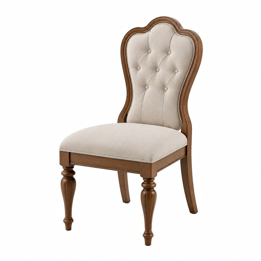 Chaise de salle à manger 50 x 55 x 105 cm en bois beige et marron style classique capitonnée