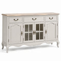 Buffet de rangement 160 x 45 x 90 cm en bois blanc cassé avec portes vitrées style classique
