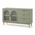 Buffet 160 x 40 x 85 cm vert sauge en bois et verre strié avec 3 tiroirs style rétro