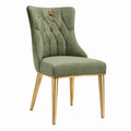 Chaise de salle à manger 55 x 62 x 91 cm en velours vert pieds métalliques style capitonné